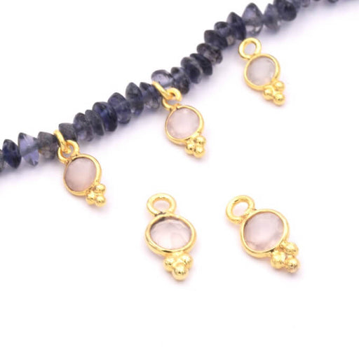 Charm Round Rose Quartz Set in 925 Silver Gold Plated 8x5mm (2)