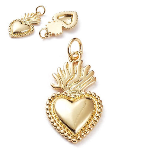 Charm pendant Sacred Heart Gold Metal Quality 20x13mm (1)