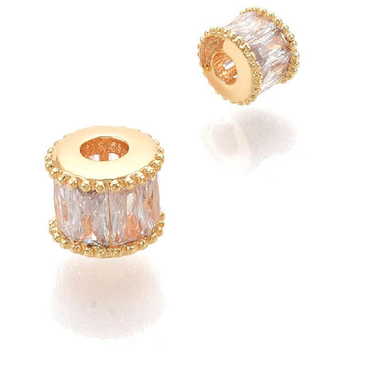 Tube bead with Zircon Baguettes Golden Quality 5.5x7mm - Hole: 2mm (1)