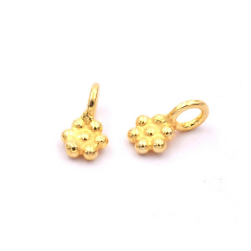 Tiny Beaded Flower Charm Sterling Silver gold plated - 5mm (2)