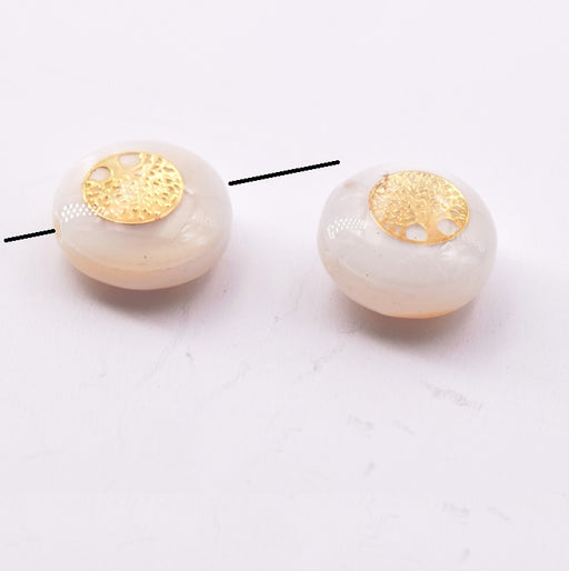 Shell Flat Round Bead with Golden Tree of Life 9x3.5mm, Hole 0.8mm (2)