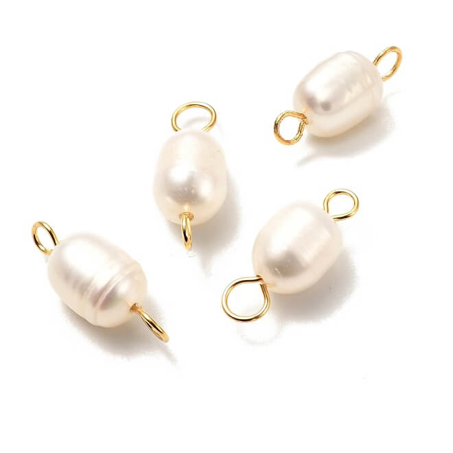 Freshwater Pearl Baroque Connectors - 8-9x6mm with Gold Steel Wire (4)