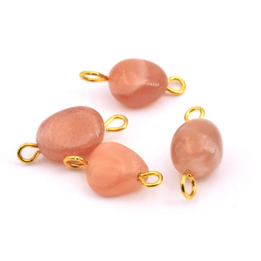 Moonstone Pink Bead Connectors - 11x8mm with Quality Gold Wire (4)