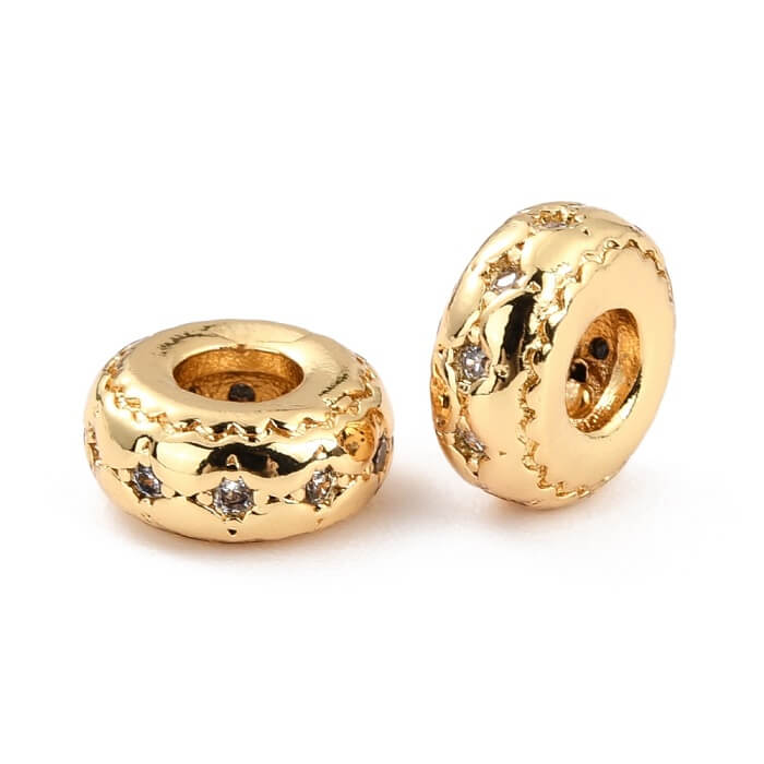 Heishi Rondelle Bead with Zircon - Brass Golden Quality 5.5x2.5mm Hole: 2mm (1)