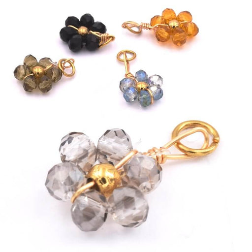 Flower Pendant Silver Shade Glass and Gold Stainless Steel With Ring 10x14mm (1)