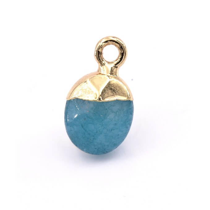 Small Pendant Green Blue Dyed Jade with Golden Metal Hook -10mm (1)