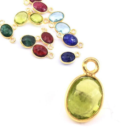 Pendant Oval Peridot Set in 925 Silver, Gilded Golden 9x7mm (1)