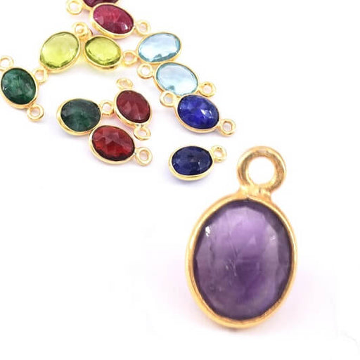 Pendant Oval Amethyst Set in 925 Silver, Gilded Golden 9x7mm (1)