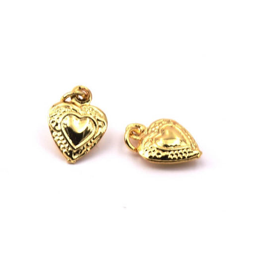 Pendant Heart Retro Style Gold Brass with Ring 12x9mm (1)