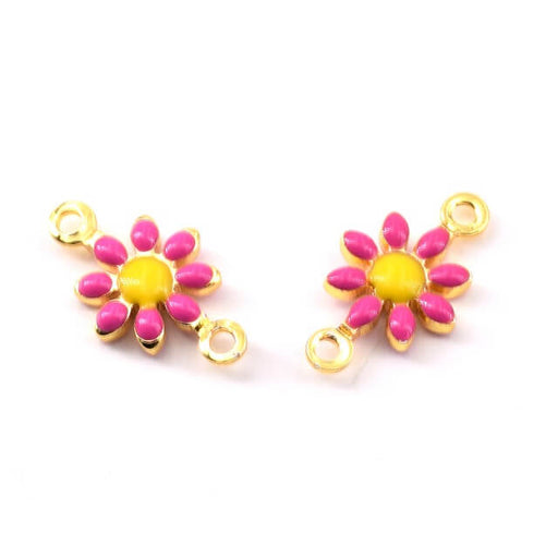 Buy Daisy Flower Charm Connector Fushia Enamel Golden Brass 7mm (2)