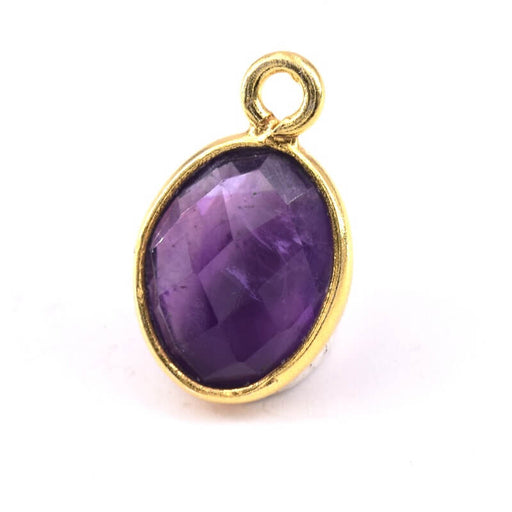 Pendant Oval Faceted Amethyst Set Terling Silver Gilded thin Gold 12x9mm (1)