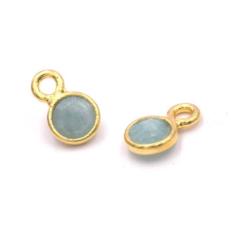 Tiny Pendants Amazonite Set in Sterling Silver Gilded thin Gold 5mm (2)