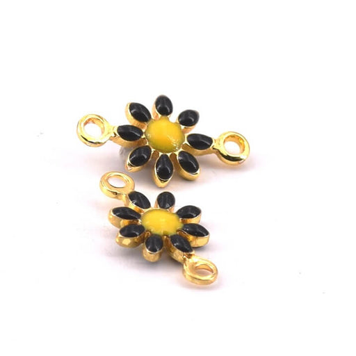 Buy Daisy Flower Charm Connector Brass Gold Black Enamel 7mm (2)