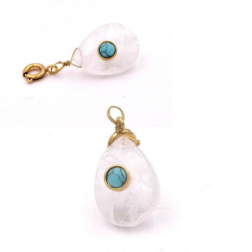 Drop Pendant Faceted Quartz Crystal with Cabochon Howlite 18x13mm (1)