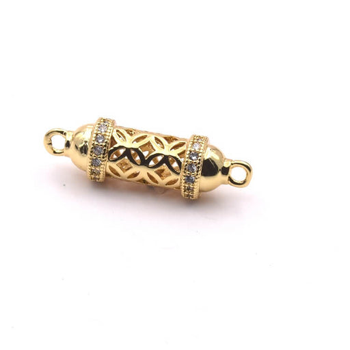 Buy Connector Cylinder Gold Brass Zircons Openwork - 20x8mm (1)