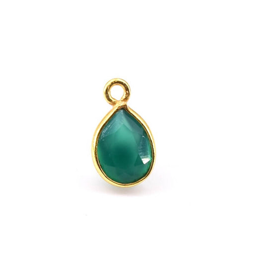 Pendant Drop Green Onyx Set in 925 Silver -Gold-plated 9x7mm (1)