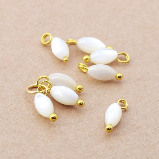 Buy Charm Pendants shell rice beads with Golden Brass -7x4mm (8)