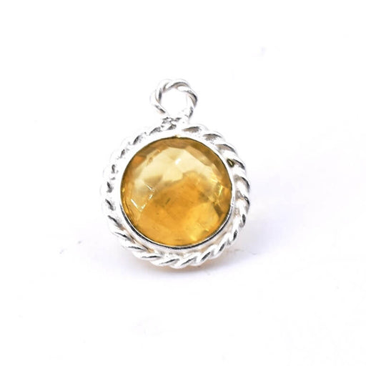 Round Pendant Faceted Yellow Tourmaline set Sterling Silver - 11mm (1)