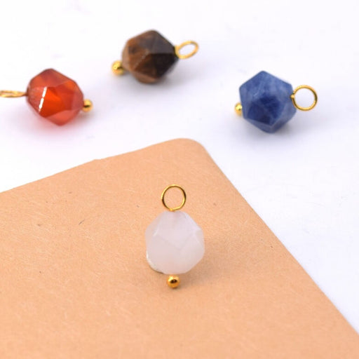 Buy Charms Polygon Natural Agate Bead White Jade - 8x9mm - Golden Brass pin (2)