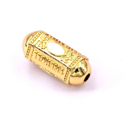 Buy Hexagonal cylinder bead ethnic golden quality 19x9mm - white enamel (1)