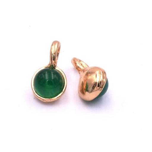 Round charm pendant green agate flash light gold 5.5mm (1)