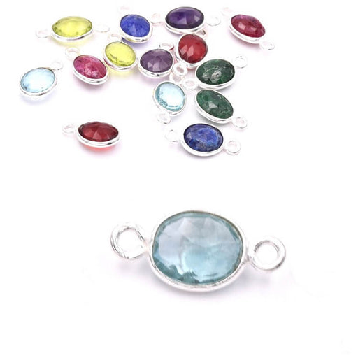Oval Connector Blue Topaz Set in 925 Silver - 9x7mm (1)