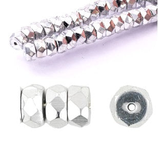 Bohemian faceted rondelle bead Silver 6x3mm - Hole: 1mm (50)