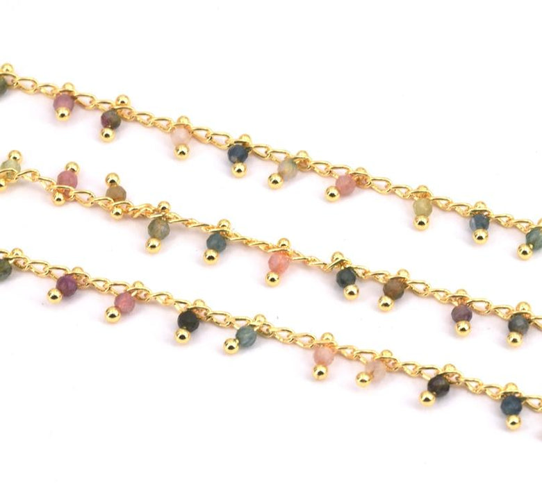 Fancy Chain Gold Plated 18K Mixed Gems Beads 2mm (20cm)