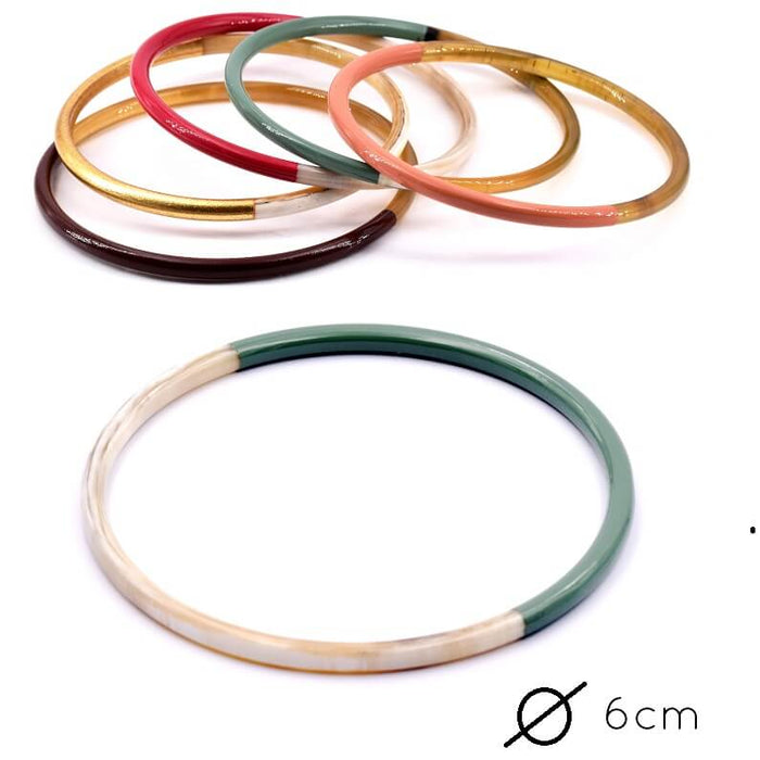 Horn Natural Bangle Bracelet lacquered Green - 60mm - Thickness: 3mm (1)