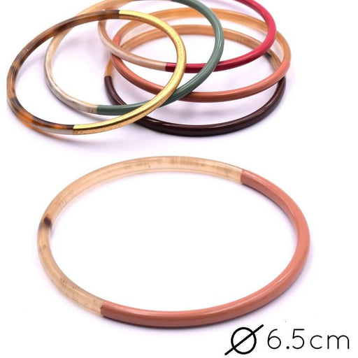 Horn Natural Bangle Bracelet lacquered Orange Pink - 65mm - Thickness: 3mm (1)