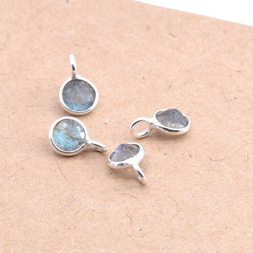 Mini Charms Pendants Round Labradorite Sterling Silver - 8x5mm (2)