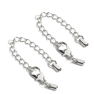 cord ends with extender chains and clasp metal silver plated (2)