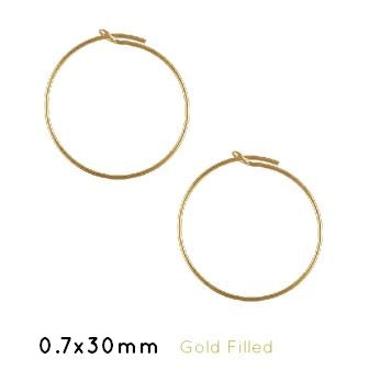 Beading Hoop Earrings - GOLD FILLED - 0.7x30mm