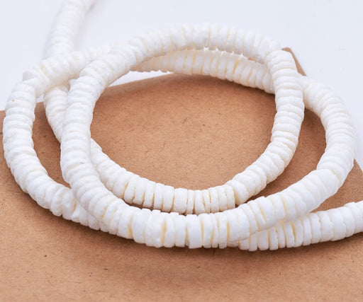 Heishi Beads Rondelles White Shel 6-6.5x1.4mm (1 strand-60cm)