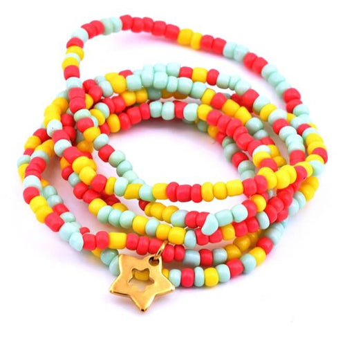 Long Necklace Bracelet Seed beads Multicolor on Elastic - Star Golden Steel 11x12mm (1)
