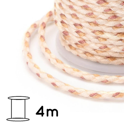 Braided Cotton Cord with Nude Brown and White Thread - 2mm (4m spool)