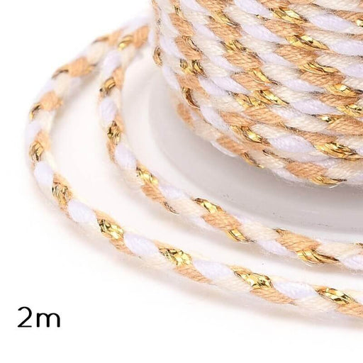 Braided Cotton Cord Gold, Nude and White Thread - 2mm (2m)