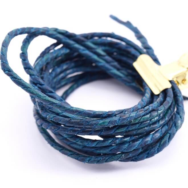 Leather cord Handmade twisted 2mm - Tuareg blue (50cm)