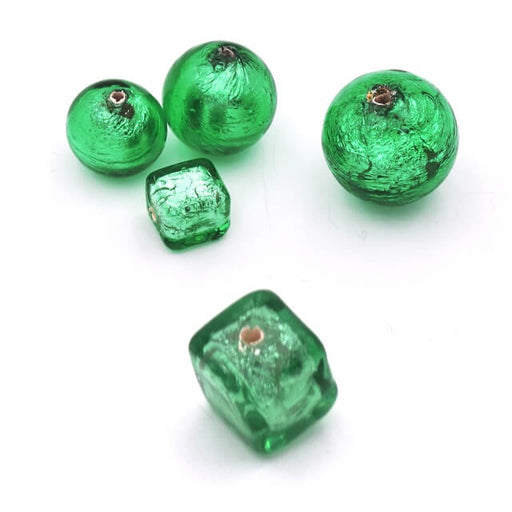Buy Murano Bead Cube Green and Silver 6mm (1)