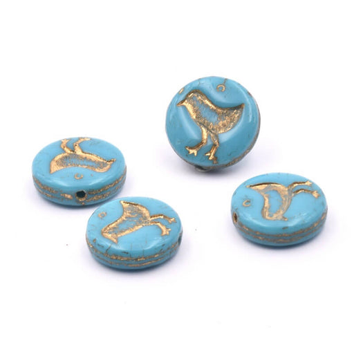 Buy Czech pressed glass bird Turquoise Blue and Gold 12mm (4)