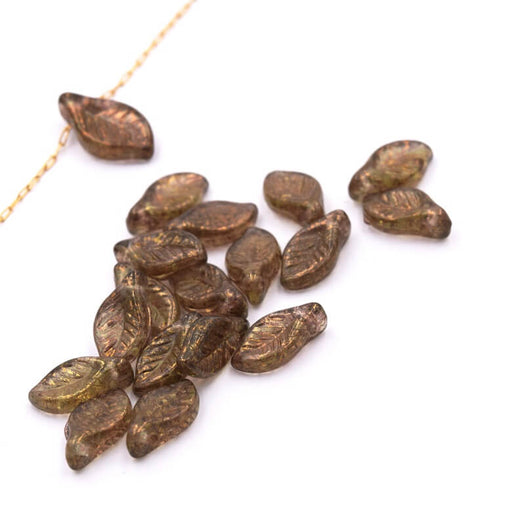 Buy Bohemian Glass Beads Leaf Brown and Gold 11x6mm (20)