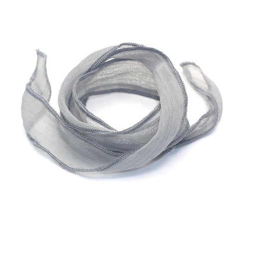 Pure hand dyed silk ribbon Gray 25mm - 80cm (1)