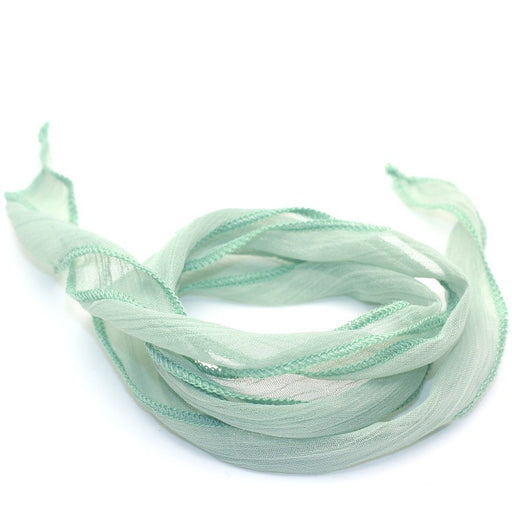 Pure hand dyed silk ribbon Water GREEN 25mm- 80cm (1)