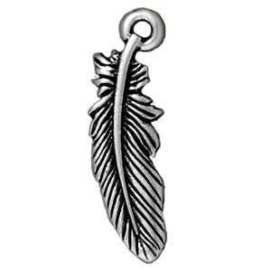Feather charm metal antique silver plated 22mm (1)