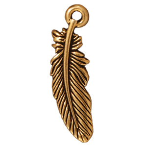 Feather charm metal antique gold plated (1)