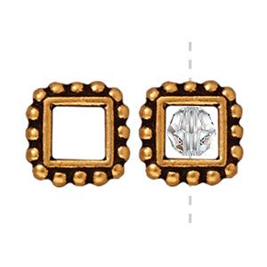 Square bead frame metal antique gold plated for 4mm beads 9mm (1)