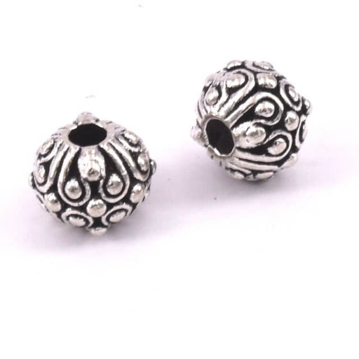 Buy Round Beads Ethnic Baroque Antique Silver - 10mm Hole: 2.5mm (2)