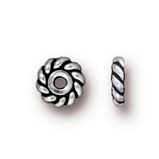 Twist Flower Bead Rondelle Antique Silver 6x1.5mm (2)