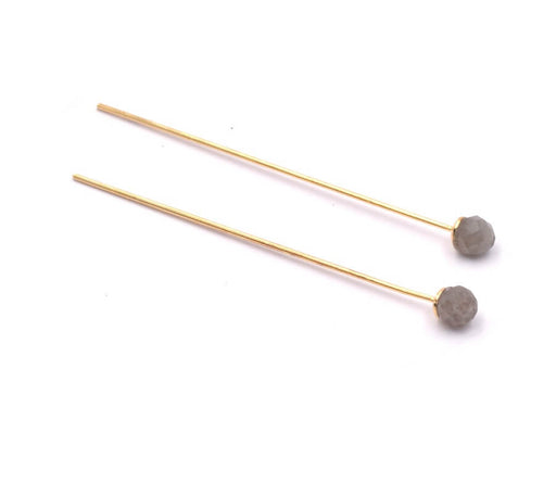 Headpins gold plated 4,4cm With Faceted bead Gray Agate 3.75mm (2)