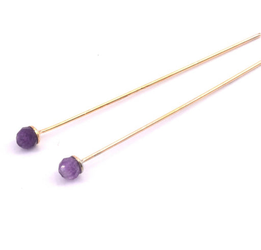 Headpins gold plated 4,4cm With Faceted bead 3.5mm Amethyst (2)